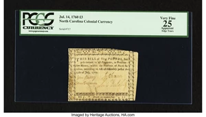 image for: North Carolina July 14, 1760 £3 PCGS Apparent Very Fine 25....