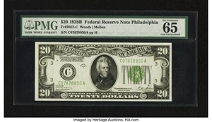 image for: Fr. 2052-C $20 1928B Dark Green Seal Federal Reserve Note. PMG Gem Uncirculated 65 EPQ....