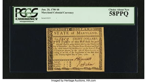 image for: Maryland June 28, 1780 $8 PCGS Choice About New 58PPQ....