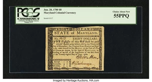 image for: Maryland June 28, 1780 $8 PCGS Choice About New 55PPQ....