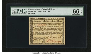 image for: Massachusetts May 5, 1780 $8 PMG Gem Uncirculated 66 EPQ....
