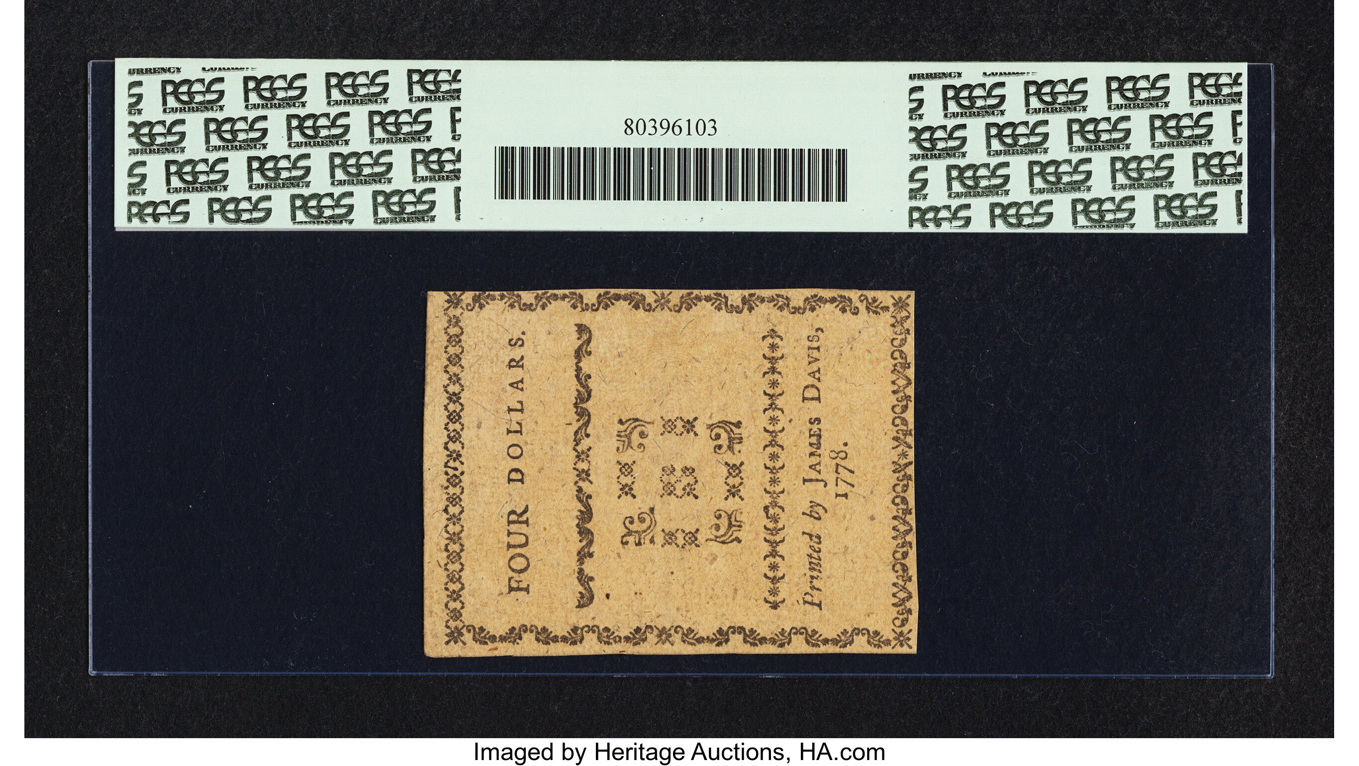 image for: North Carolina August 8, 1778 $4 A Lesson to Arbitrary Kings and Wicked Ministers PCGS Choice About New 55....