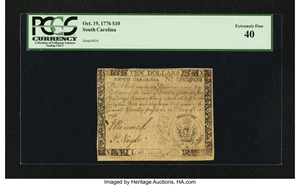 image for: South Carolina October 19, 1776 $10 PCGS Extremely Fine 40....
