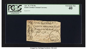image for: South Carolina April 10, 1778 20s PCGS Extremely Fine 40....