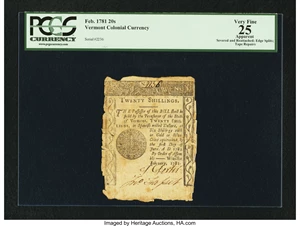 image for: Vermont February 1781 20s PCGS Apparent Very Fine 25....