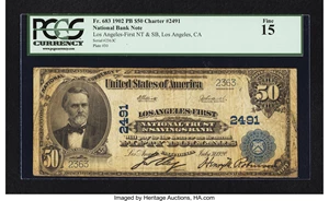 image for: Los Angeles, CA - $50 1902 Plain Back Fr. 683 Los Angeles-First National Trust & Savings Bank Ch. # 2491...
