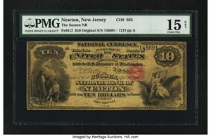 image for: Newton, NJ - $10 Original Fr. 412 The Sussex NB Ch. # 925...