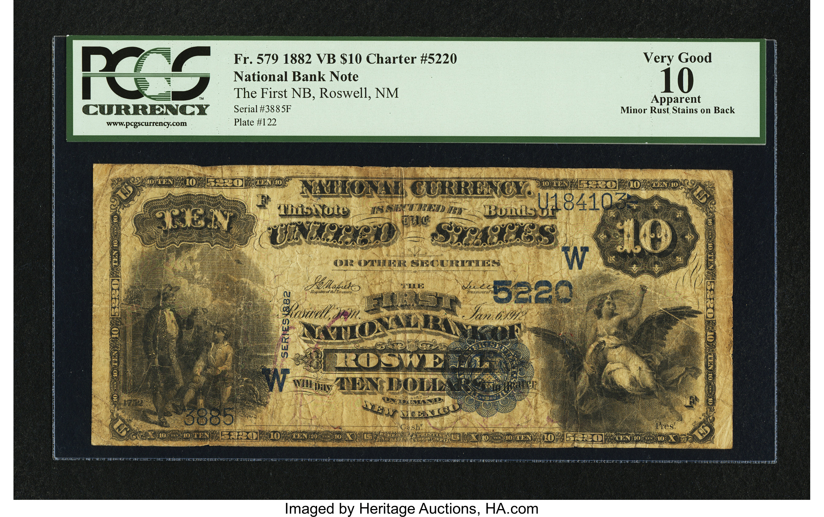 image for: Roswell, NM - $10 1882 Value Back Fr. 579 The First NB Ch. # (W)5220...