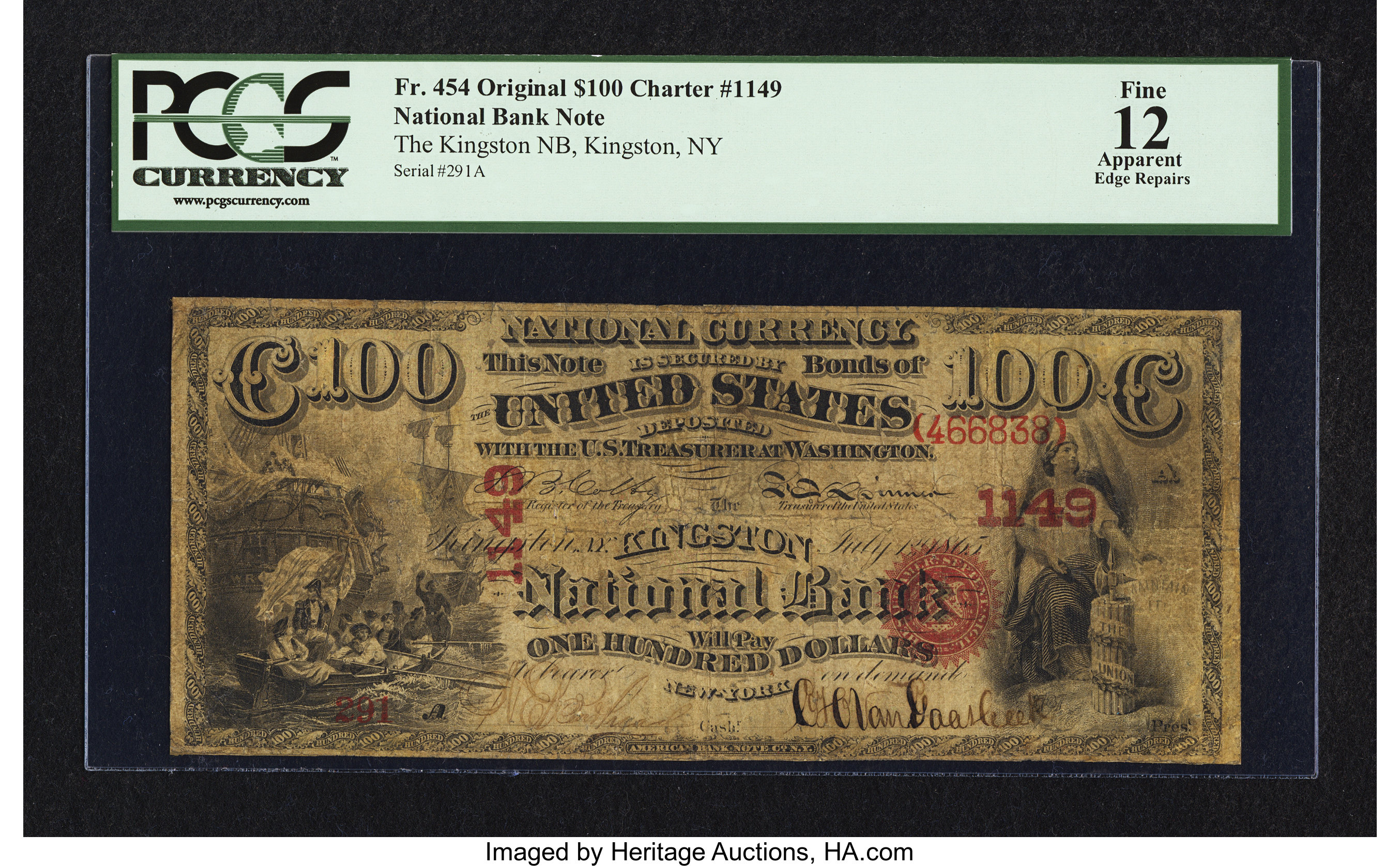 image for: Kingston, NY - $100 Original Fr. 454 The Kingston NB Ch. # 1149...
