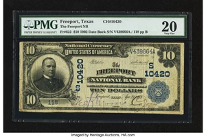 image for: Freeport, TX - $10 1902 Date Back Fr. 622 The Freeport NB Ch. # (S)10420...