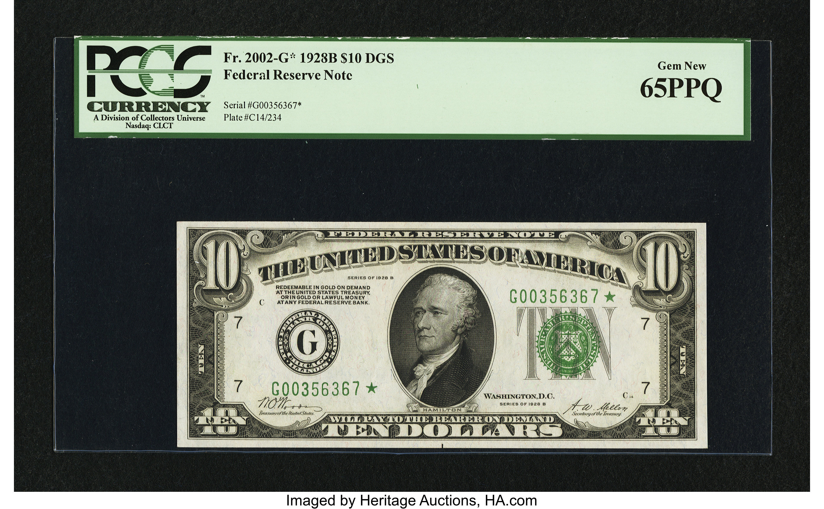 image for: Fr. 2002-G* $10 1928B Federal Reserve Note. PCGS Gem New 65PPQ....
