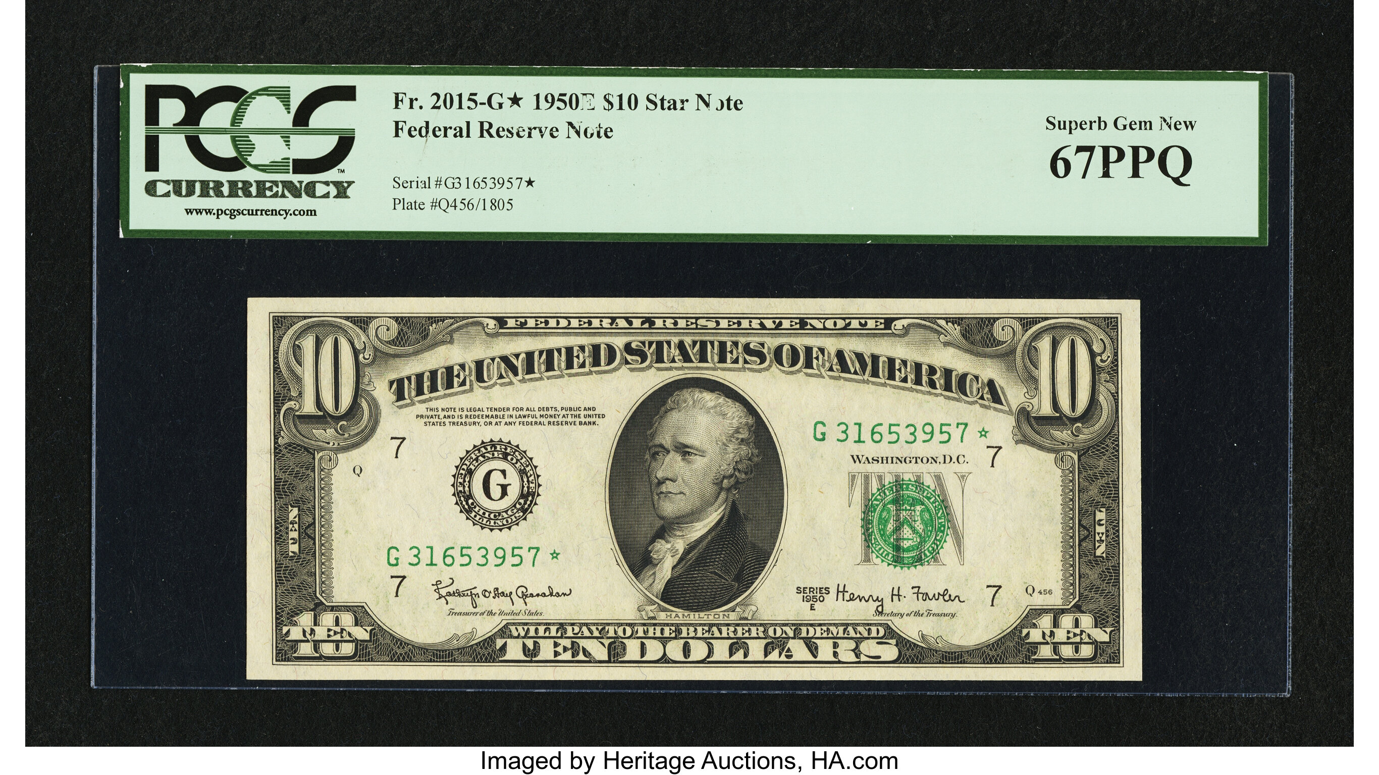 image for: Fr. 2015-G* $10 1950E Federal Reserve Note. PCGS Superb Gem New 67PPQ....