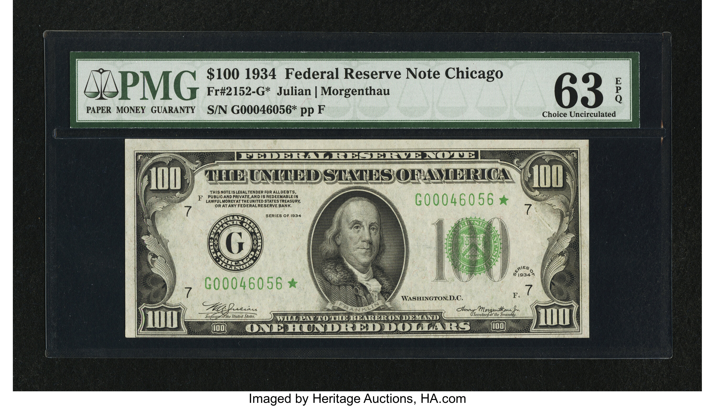 image for: Fr. 2152-G* $100 1934 Federal Reserve Note. PMG Choice Uncirculated 63 EPQ....