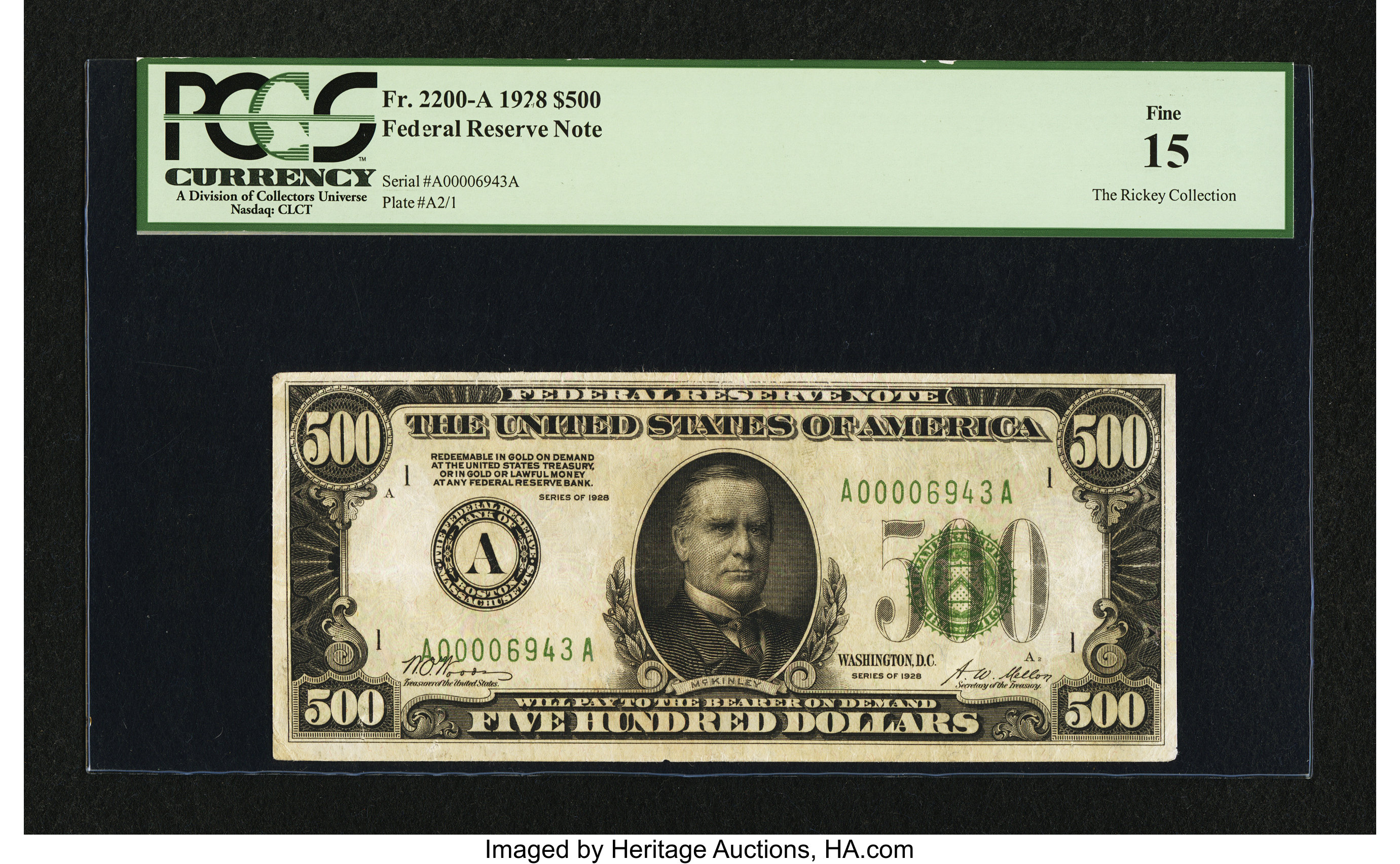 image for: Fr. 2200-A $500 1928 Federal Reserve Note. PCGS Fine 15....