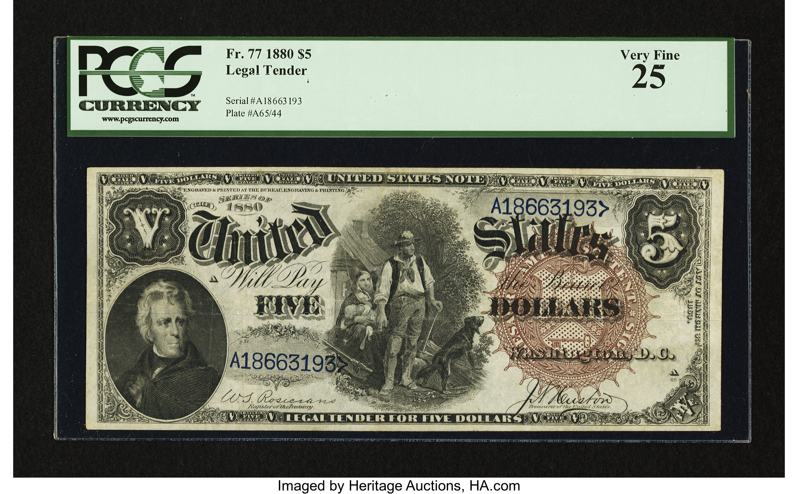 image for: Fr. 77 $5 1880 Legal Tender PCGS Very Fine 25....