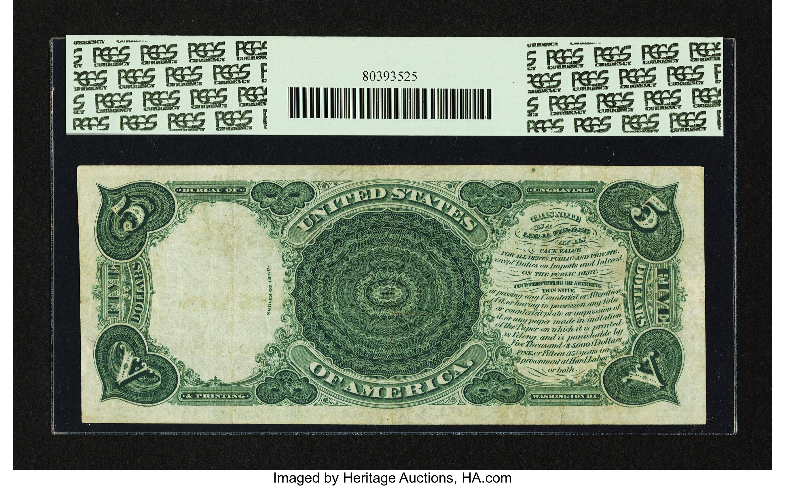 image for: Fr. 77 $5 1880 Legal Tender PCGS Very Fine 25....