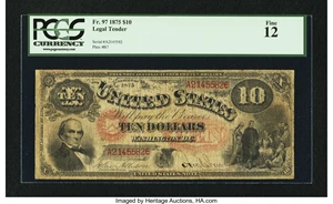 image for: Fr. 97 $10 1875 Legal Tender PCGS Fine 12....