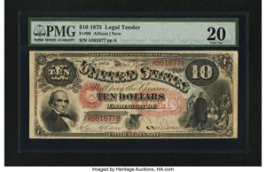 image for: Fr. 98 $10 1875 Legal Tender PMG Very Fine 20....