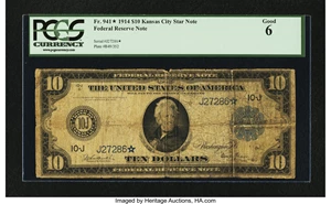 image for: Fr. 941* $10 1914 Federal Reserve Note PCGS Good 6....