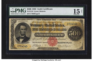 image for: Fr. 1216 $500 1882 Gold Certificate PMG Choice Fine 15 Net....