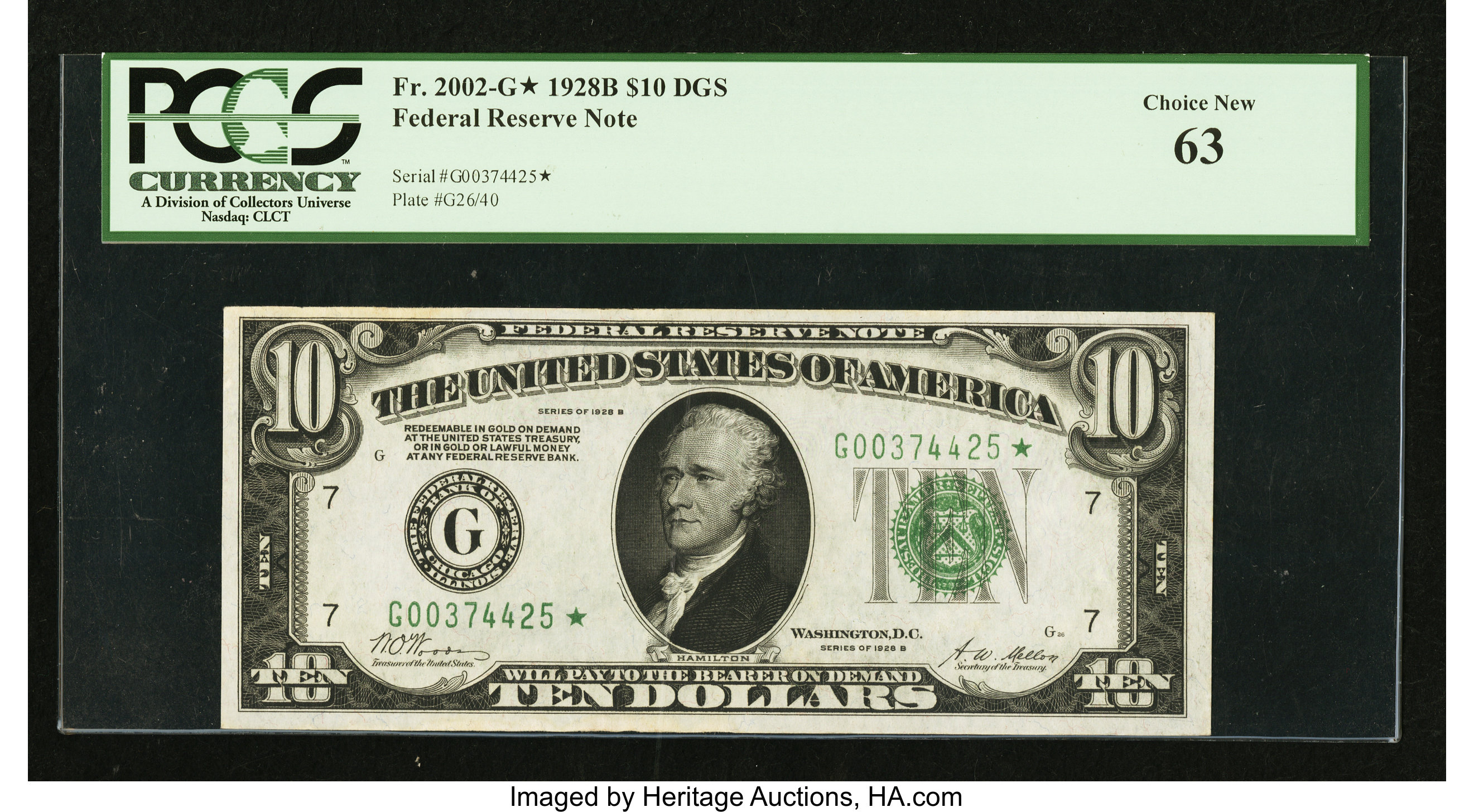 image for: Fr. 2002-G* $10 1928B Federal Reserve Note. PCGS Choice New 63....