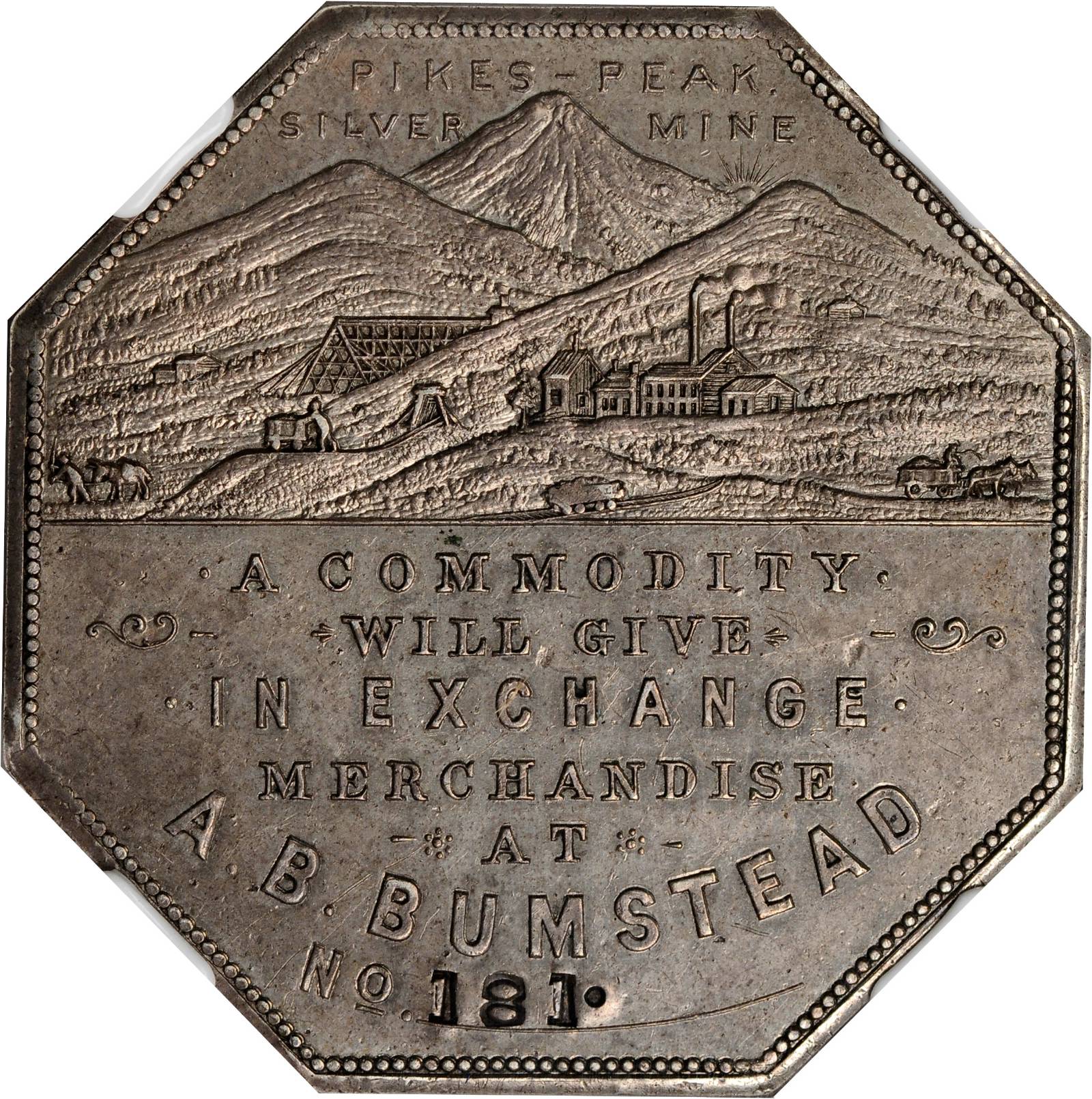 image for: 1900 Lesher Referendum Dollar. HK-788, Zerbe-2. Rarity-5. A.B. Bumstead Type, First Reverse. Silver. No. 181--Triple Struck--MS-61 (NGC).