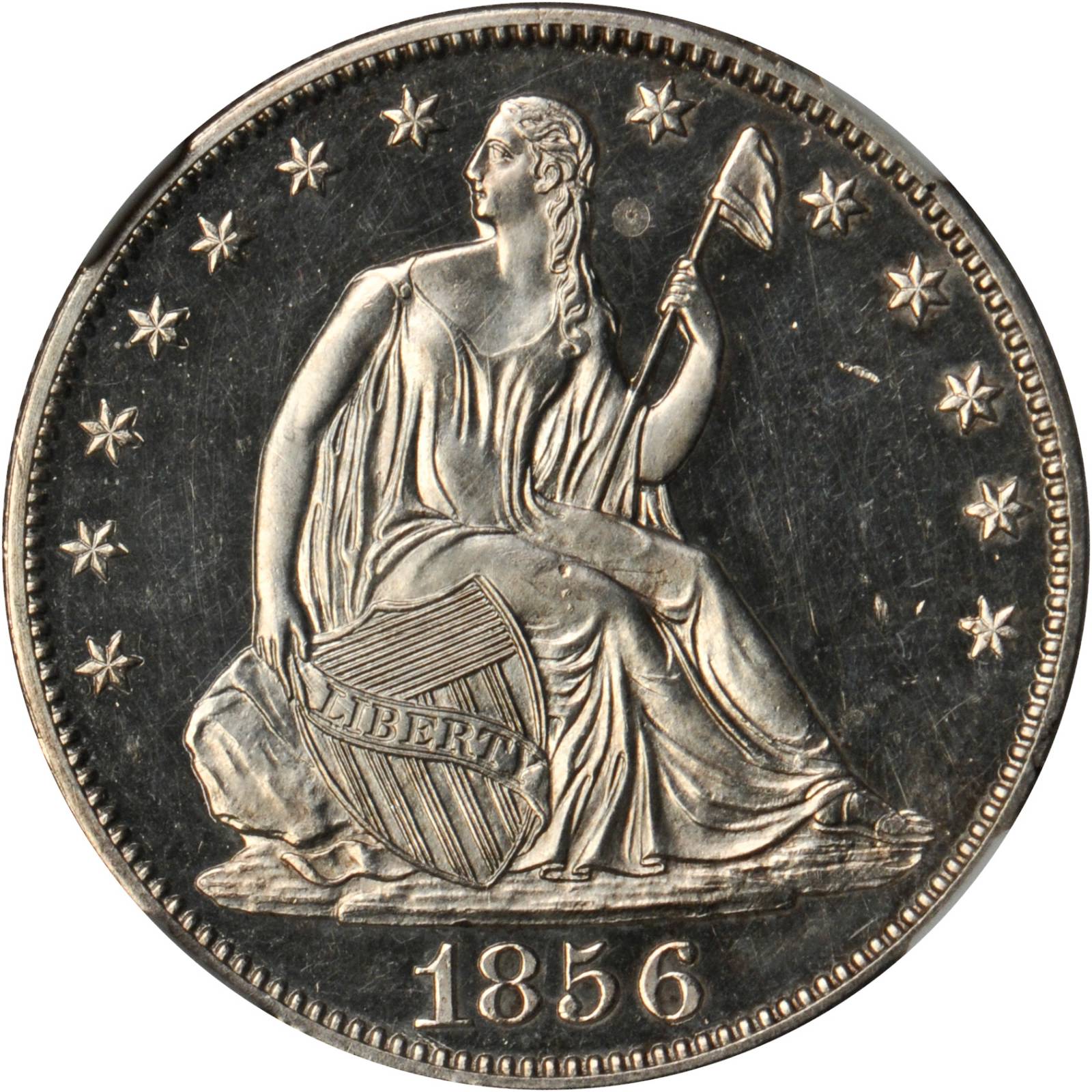 image for: 1856 Seated Liberty Half Dollar. Proof-63 Cameo (NGC).