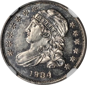 image for: 1834 Capped Bust Dime. JR-6. Large 4. Proof-65 (NGC).
