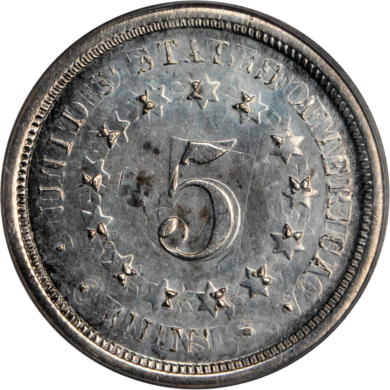 image for: 1867 Pattern Five-Cent Piece. Judd-582, Pollock-642. Rarity-8. Proof-61 (PCGS).