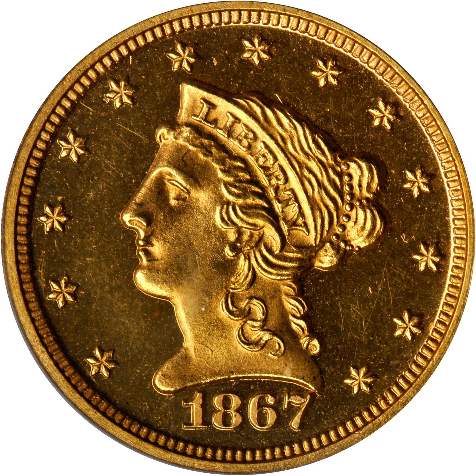 image for: 1867 Liberty Quarter Eagle. Proof-65 Cameo (PCGS). CAC.
