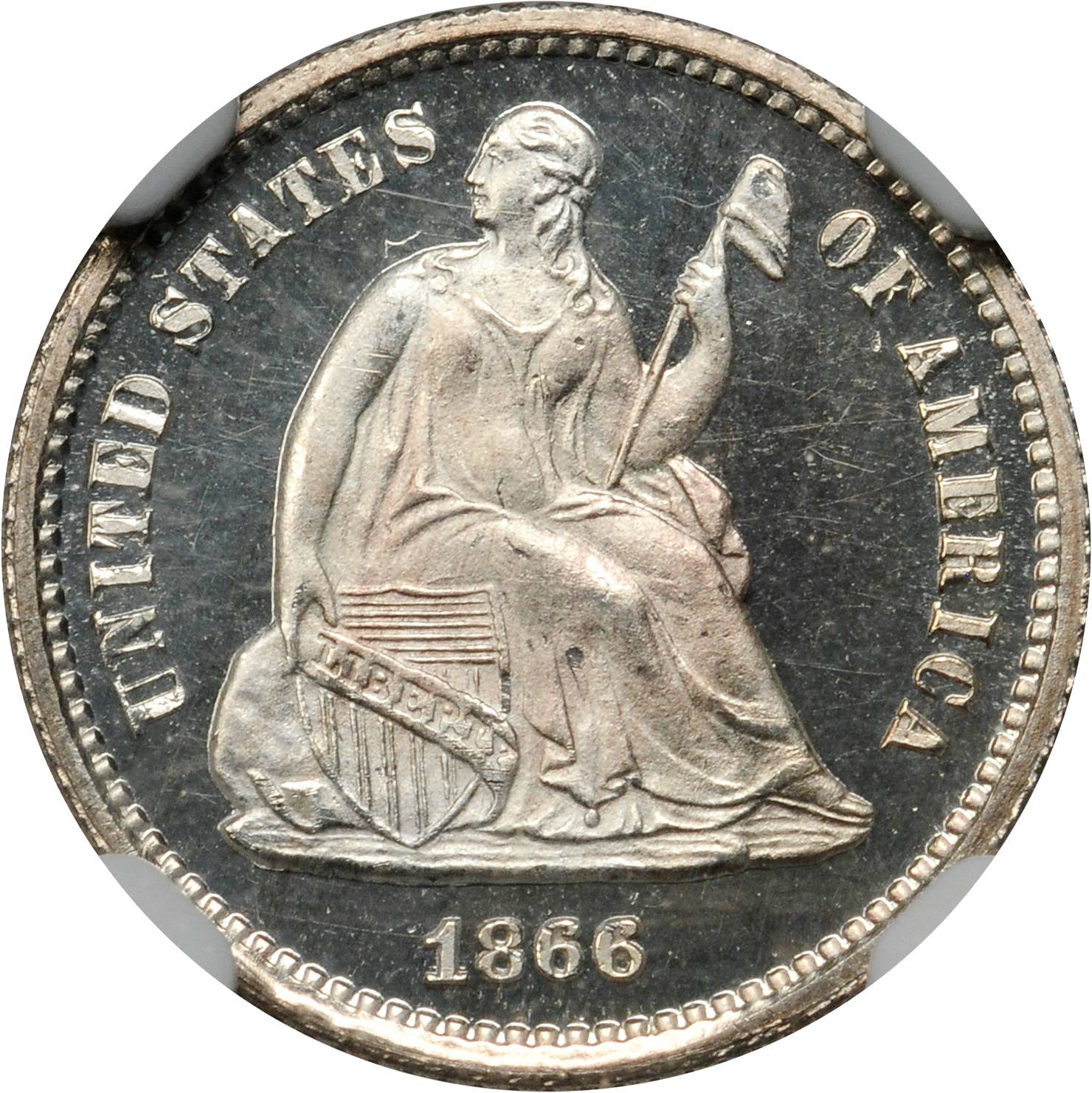 image for: 1866 Seated Liberty Half Dime. Proof-67 Ultra Cameo (NGC).
