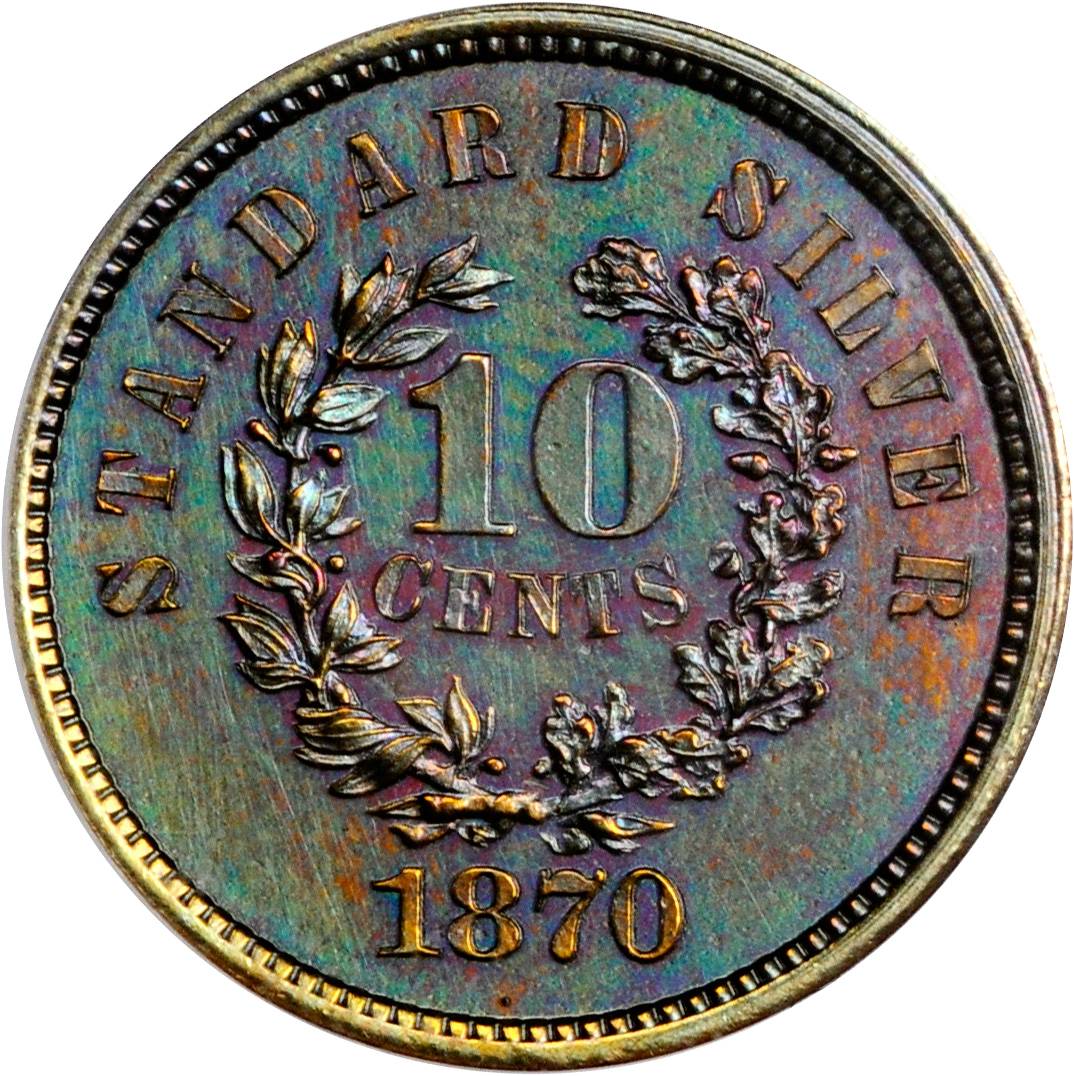 image for: 1870 Pattern Dime. Judd-870, Pollock-966. Rarity-7+. Proof-64 BN (PCGS).