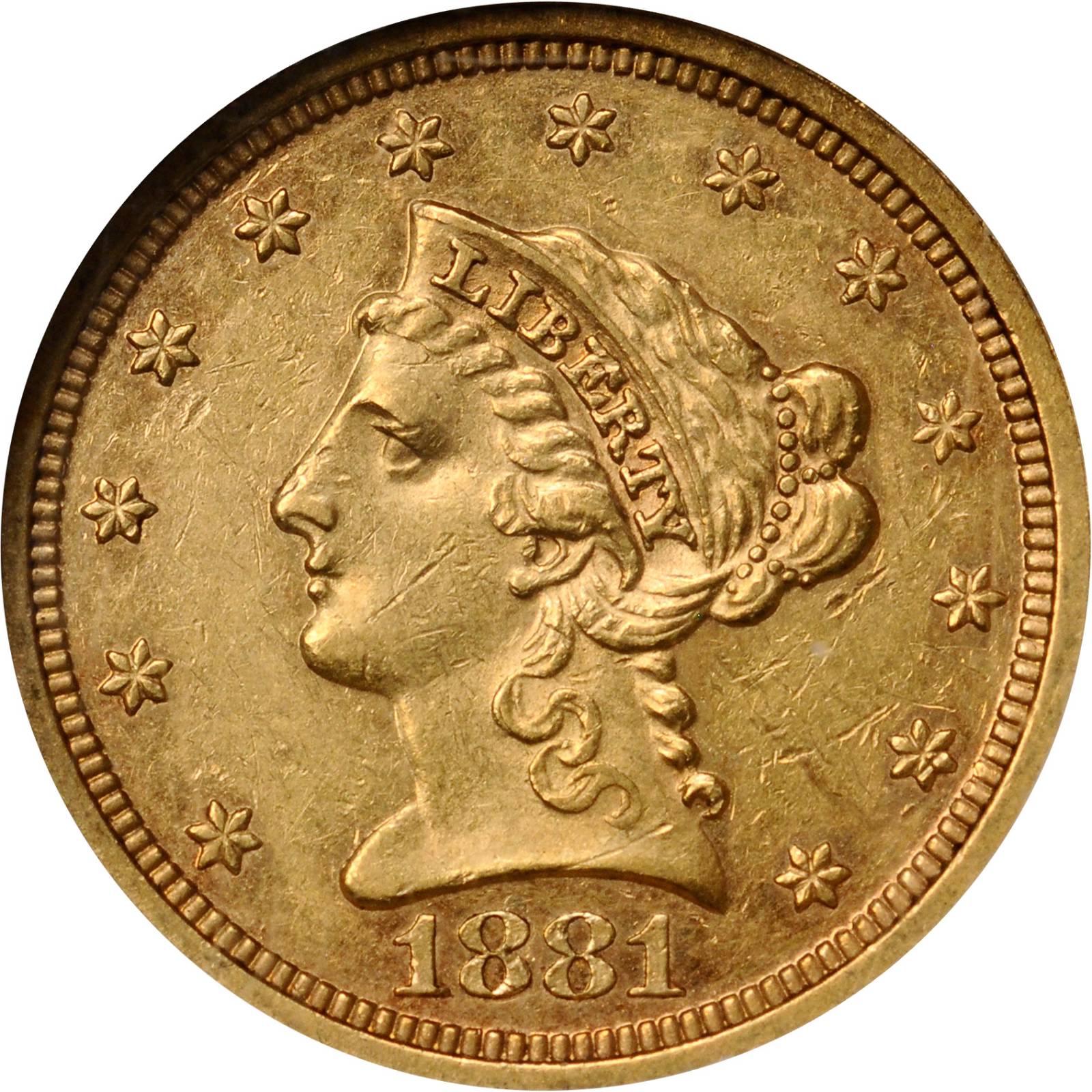 image for: 1881 Liberty Quarter Eagle. Proof-58 (NGC).