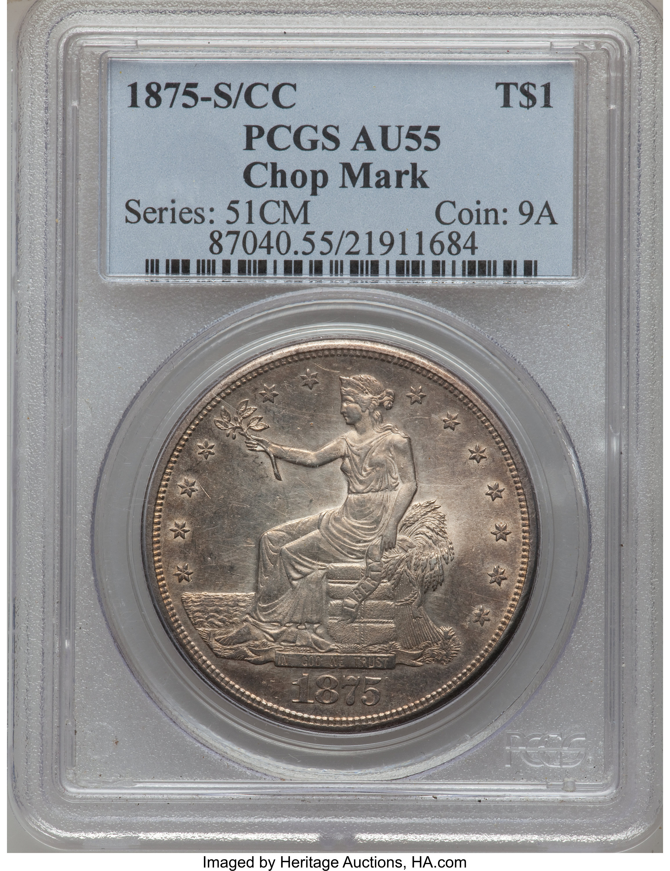 image for: 1875-S/CC T$1 Chop Mark AU55 PCGS. FS-501....