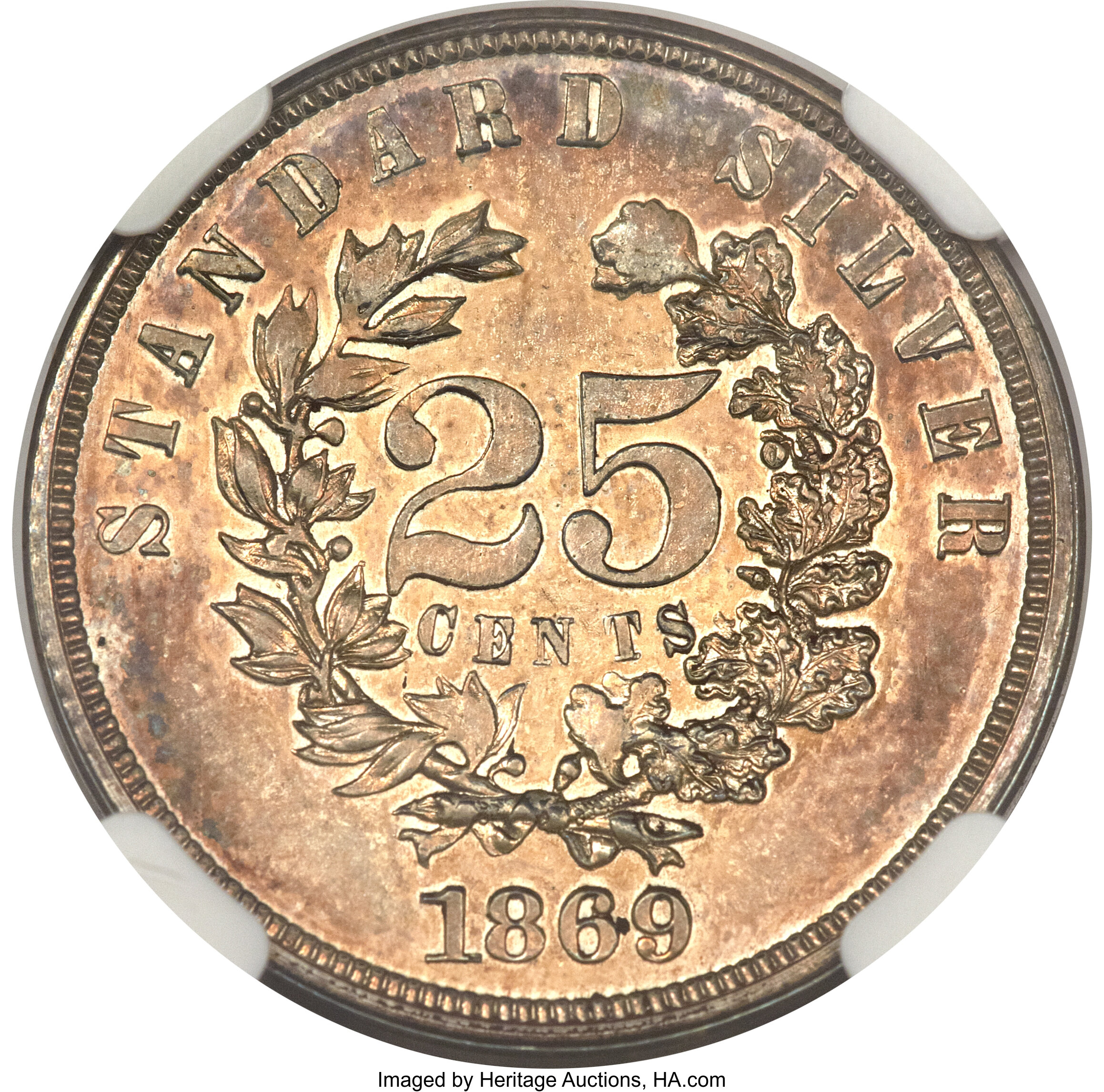image for: 1869 25C Standard Silver Quarter Dollar, Judd-722, Pollock-803, High R.6, PR61 NGC....