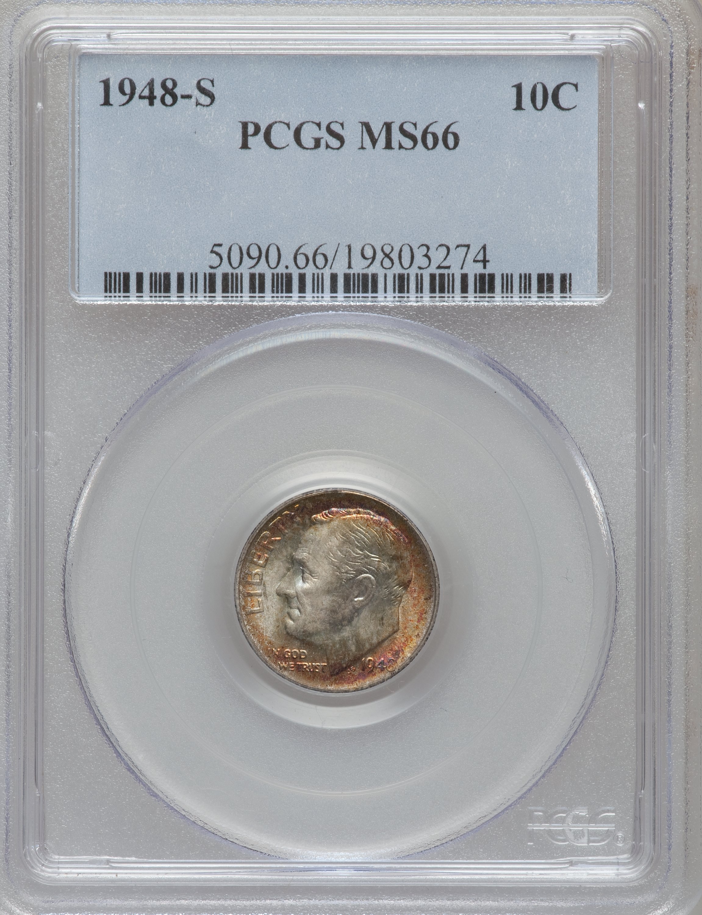 1948-S 10C MS66 PCGS. PCGS Population (911/184). NGC Census: (451/510). Mintage: 35,520,000. Numismedia Wsl. Price for prob...