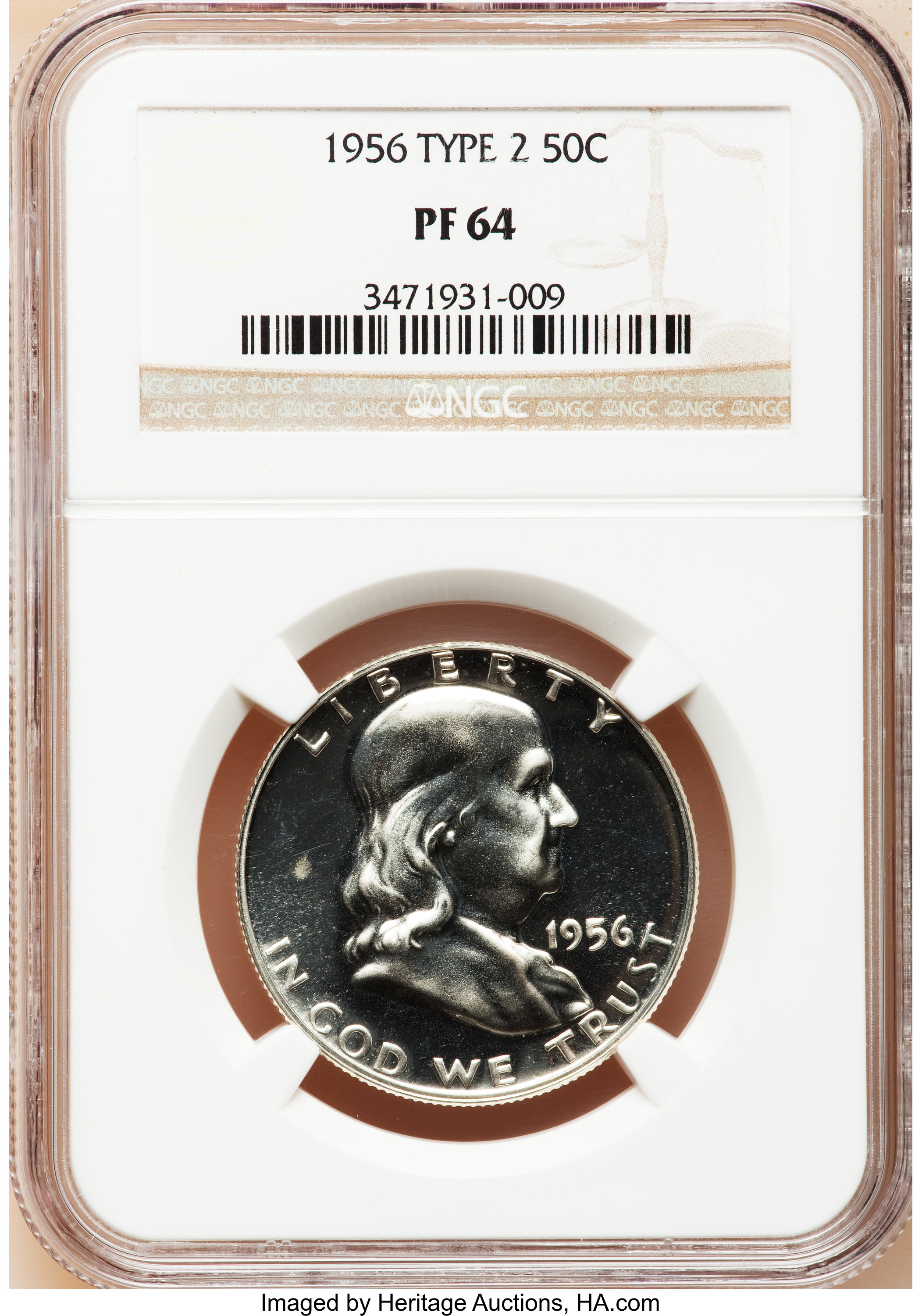 1956 50C Type Two PR64 NGC. NGC Census: (72/5613). PCGS Population (370/5486). Mintage: 669,384. Numismedia Wsl. Price for ...