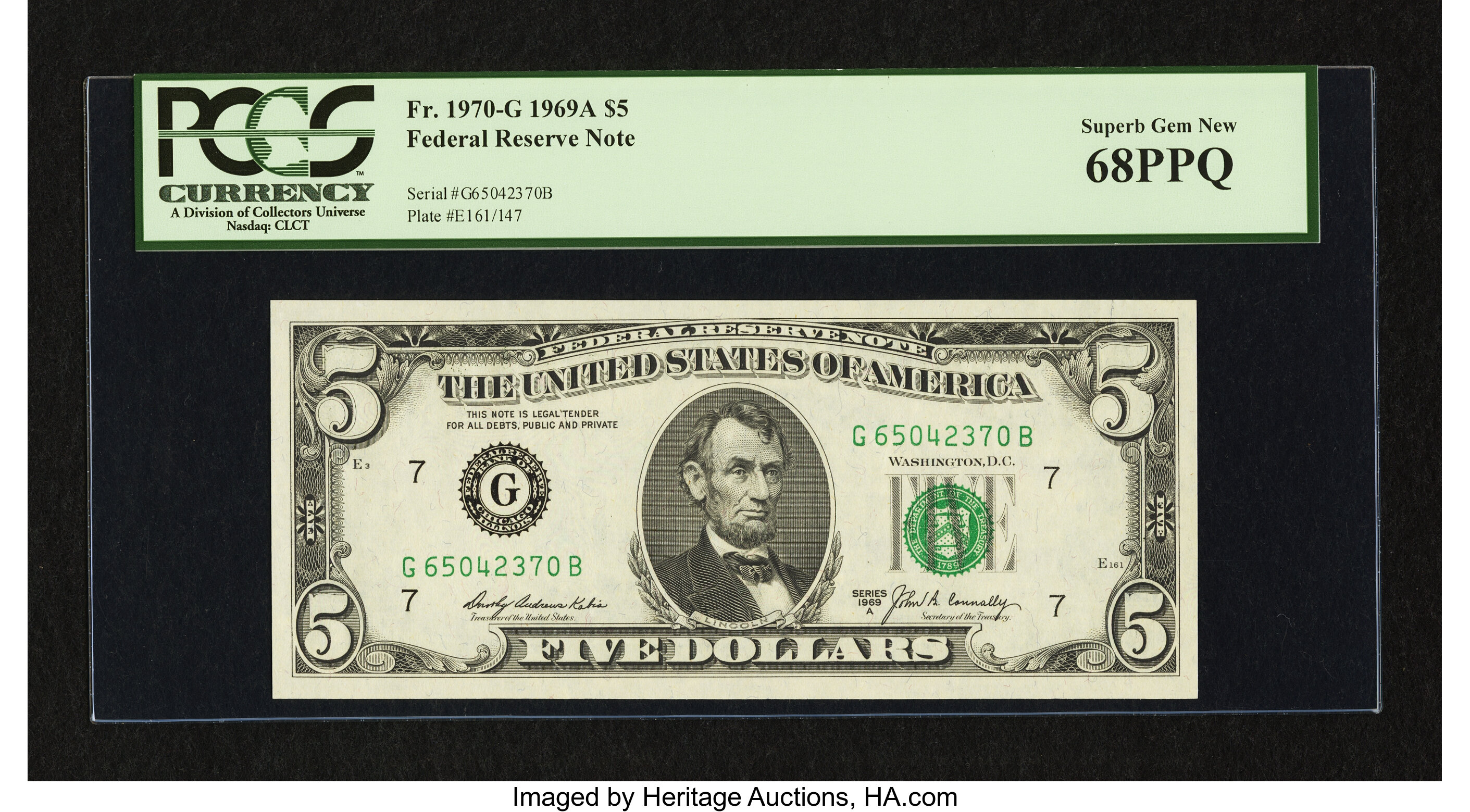 image for: Fr. 1970-G $5 1969A Federal Reserve Note. PCGS Superb Gem New 68PPQ....