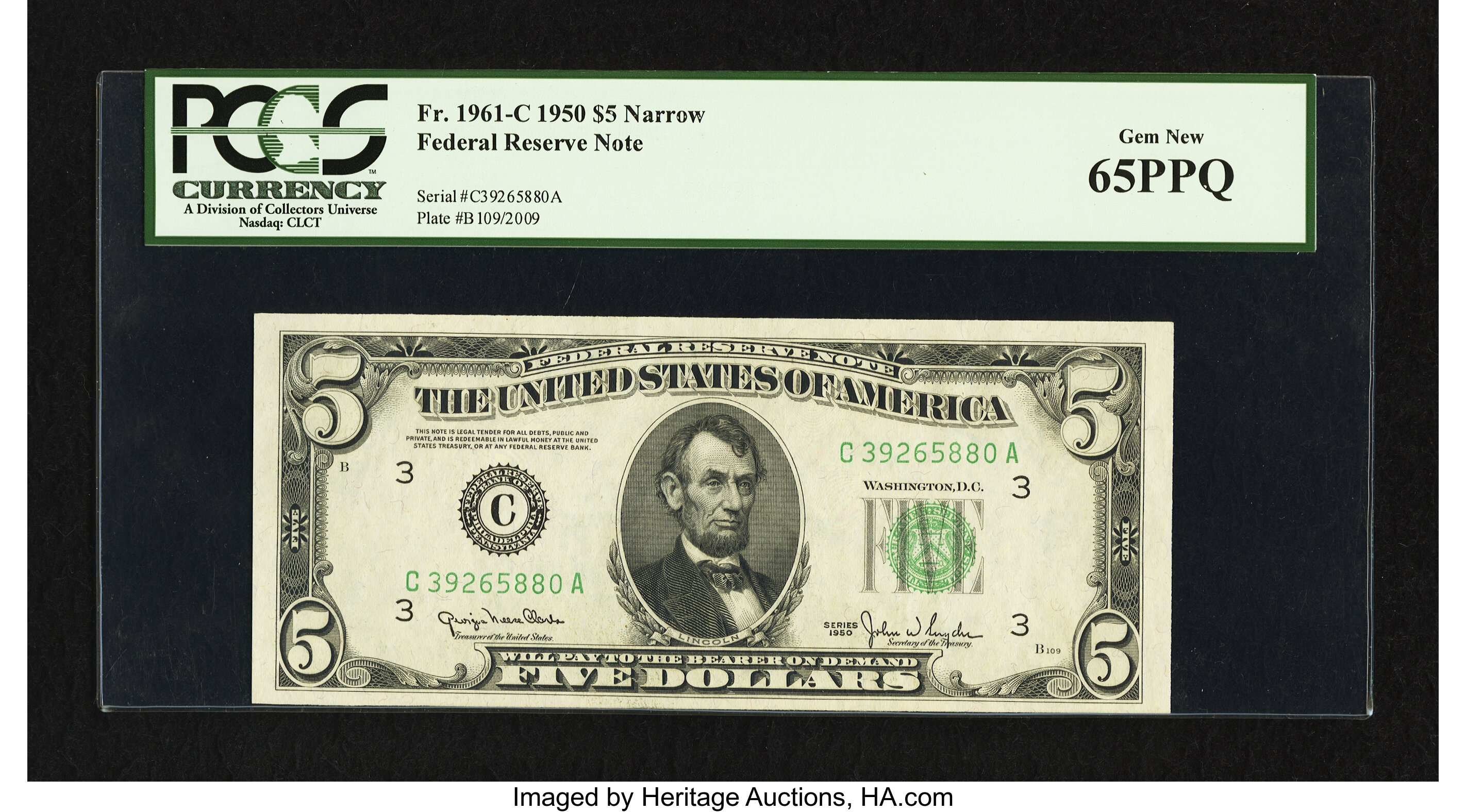 image for: Fr. 1961-C $5 1950 Narrow Federal Reserve Note. PCGS Gem New 65PPQ....