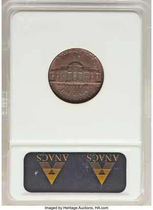image for: 1982-D 5C Jefferson Nickel -- Struck on Copper 1C Planchet -- MS62 ANACS....