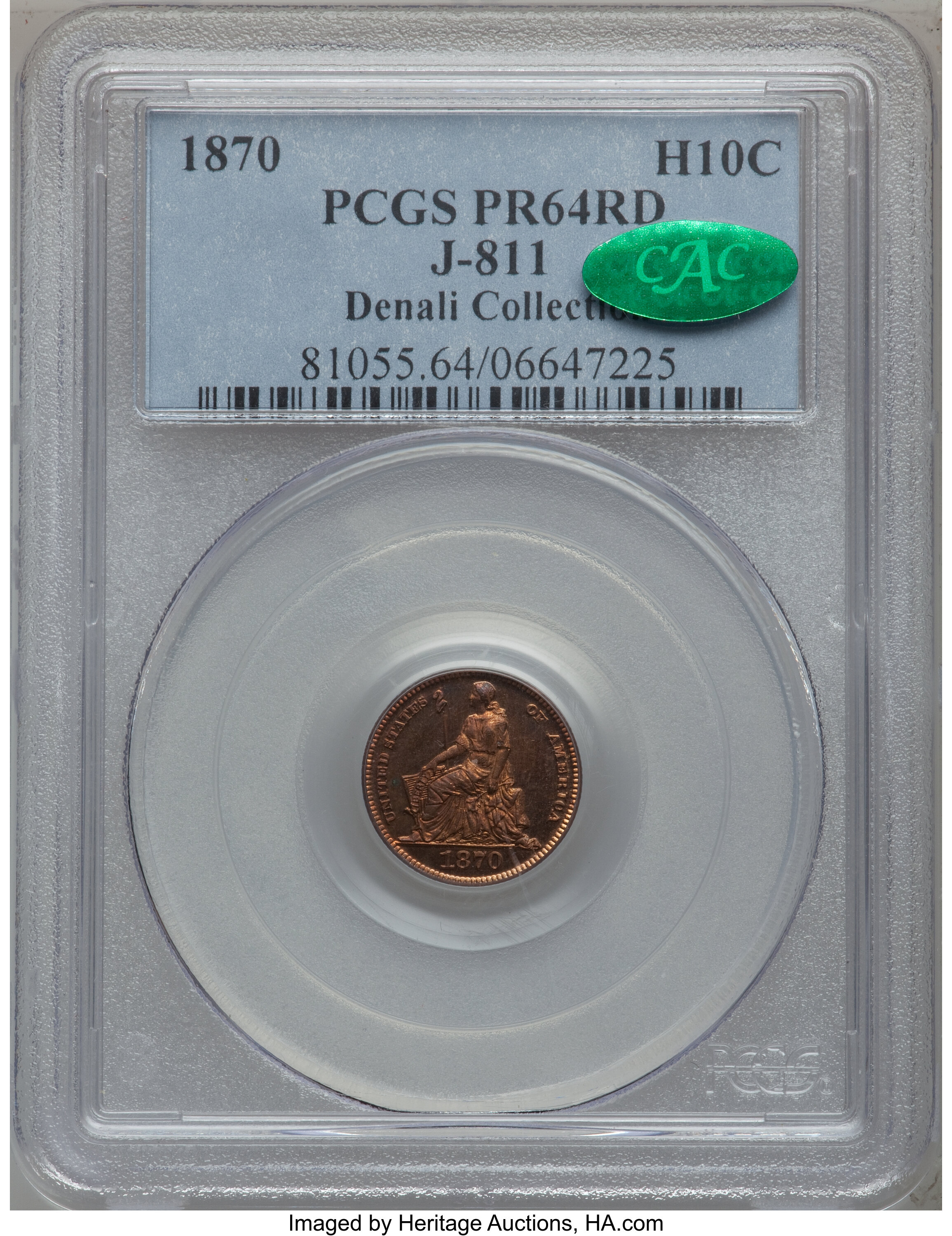 image for: 1870 H10C Standard Silver Half Dime, Judd-811, Pollock-899, R.7, PR64 Red PCGS. CAC....