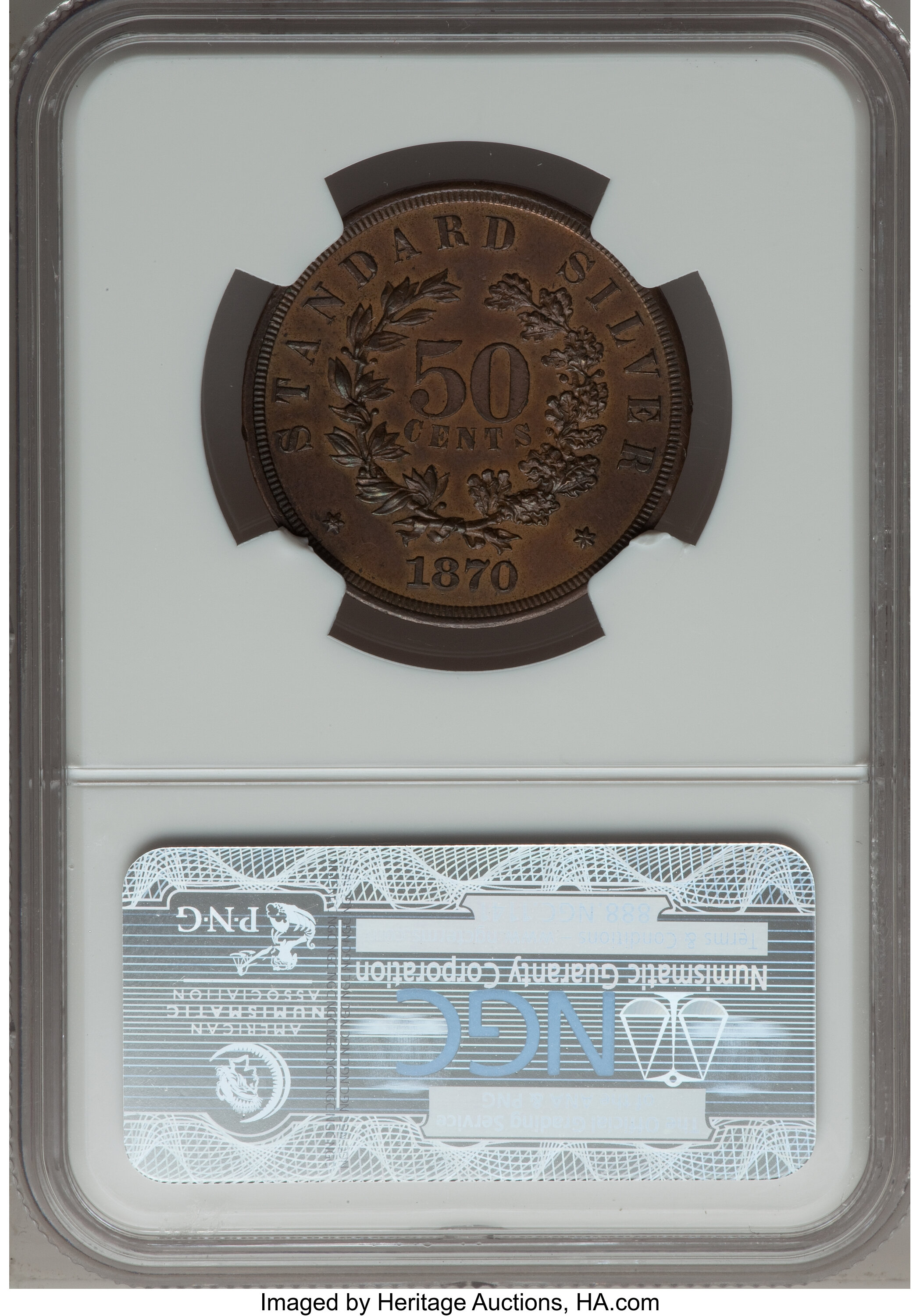 image for: 1870 50C Standard Silver Half Dollar, Judd-960, Pollock-1112, Low R.7, PR62 Brown NGC....