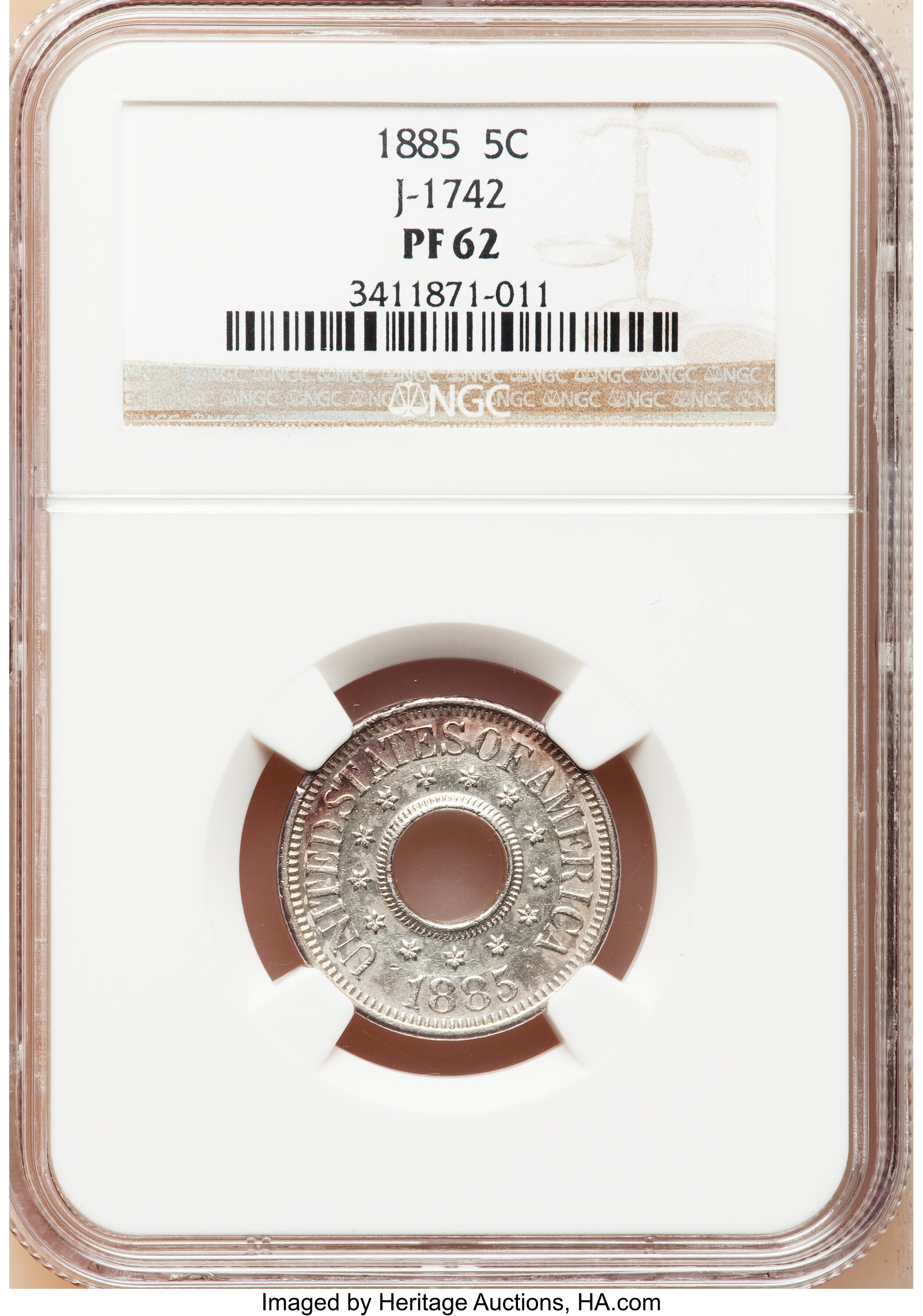 image for: 1885 5C Five Cents, Judd-1742, Pollock-1954, High R.6, PR62 NGC....