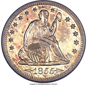 image for: 1855-S 25C Arrows PR64 NGC. CAC....
