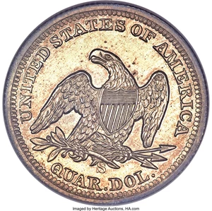 image for: 1855-S 25C Arrows PR64 NGC. CAC....