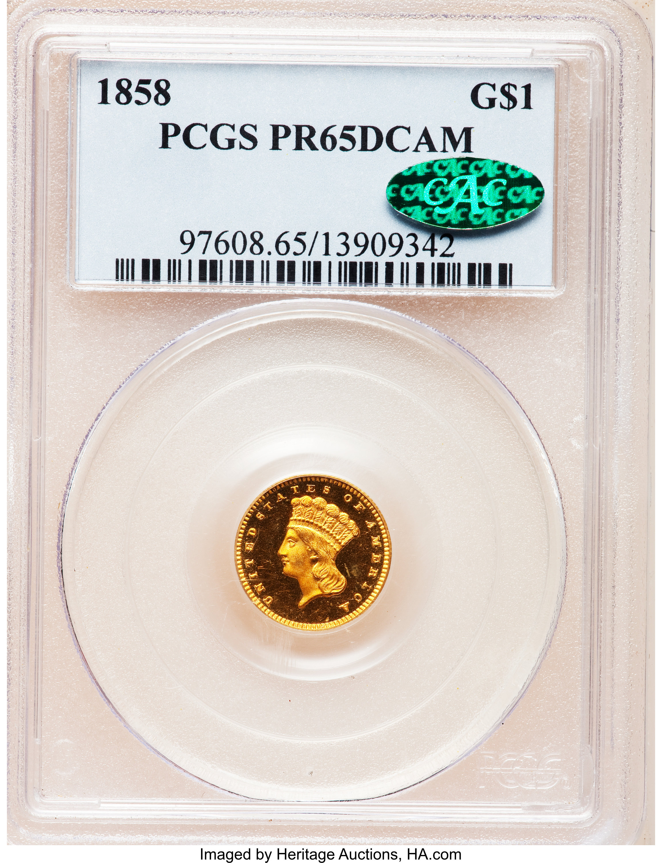 image for: 1858 G$1 PR65 Deep Cameo PCGS. CAC....