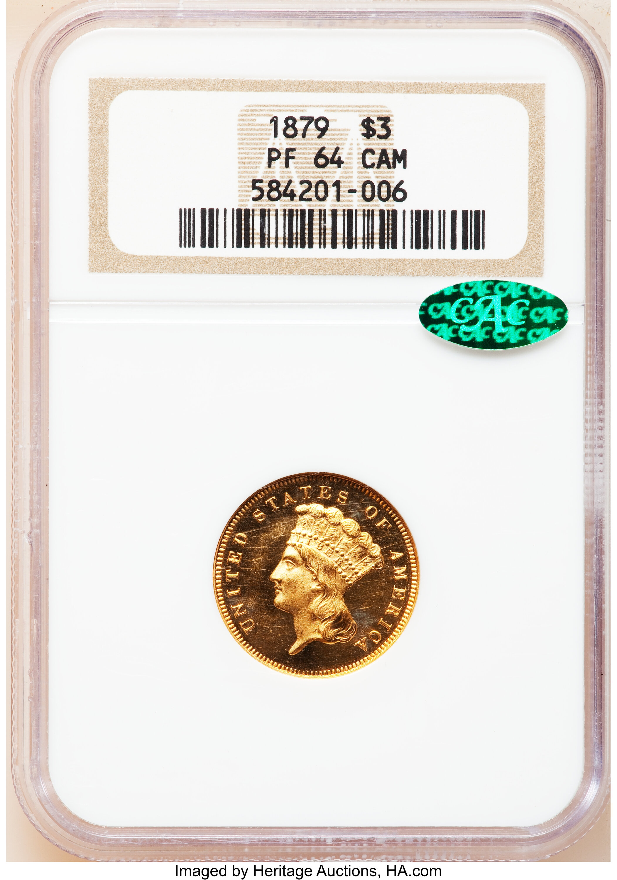 image for: 1879 $3 PR64 Cameo NGC. CAC....