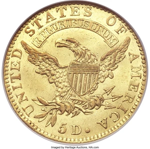 image for: 1824 $5 AU53 NGC. Breen-6482, BD-1, High R.5. ...