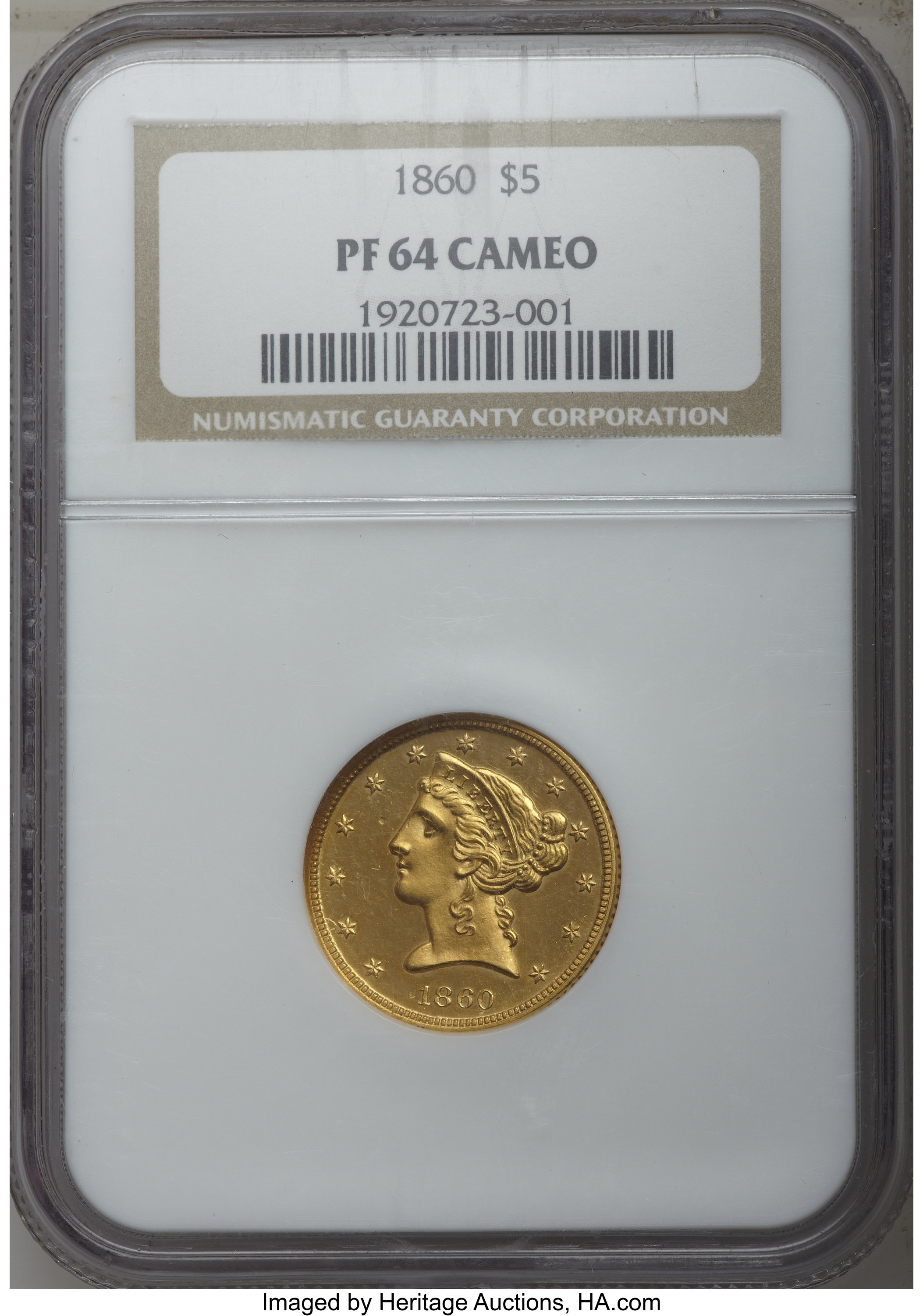 image for: 1860 $5 PR64 Cameo NGC....