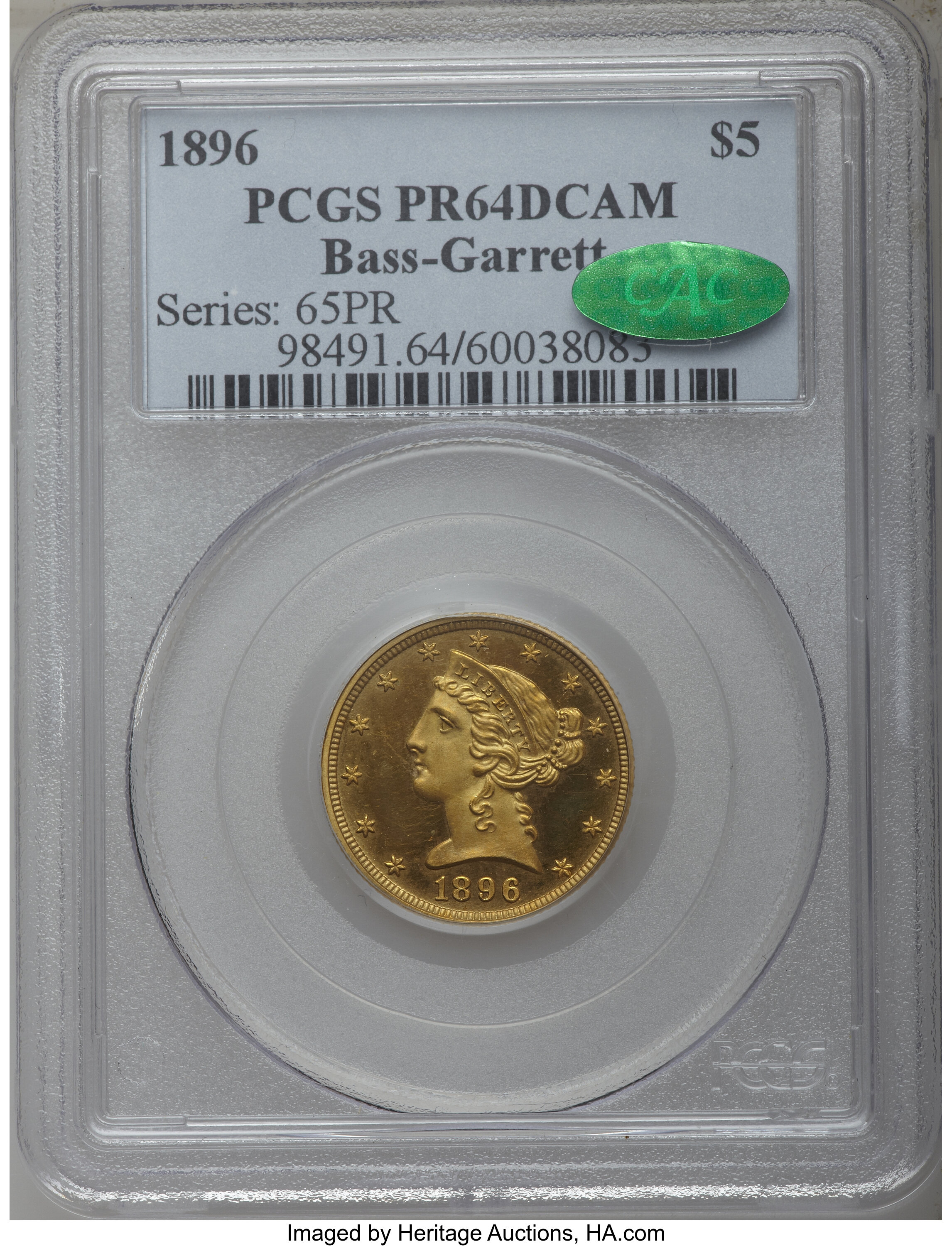 image for: 1896 $5 PR64 Deep Cameo PCGS. CAC....